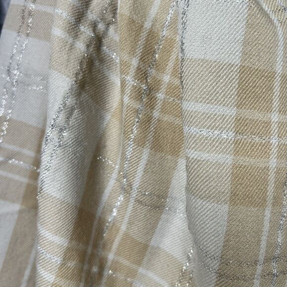 J. Crew Lambswool Plaid Scarf Preppy Beige Tan Silver Fall Winter Fringe 76"x20" - Picture 4 of 13